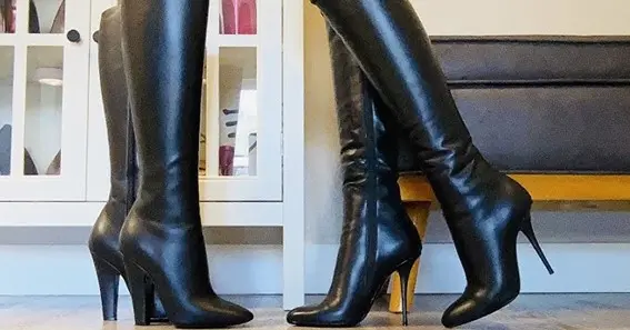 black leather knee high boots